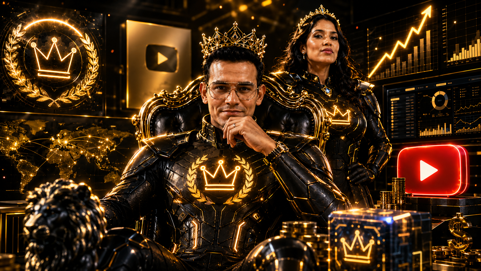 Cenario visual de crescimento no YouTube com automacao de conteudo